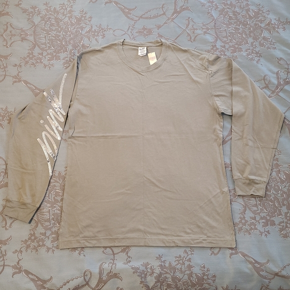 Victoria's Secret PINK Bling Long Sleeve Tee Green Silver Sequins Size Large - Picture 1 of 8